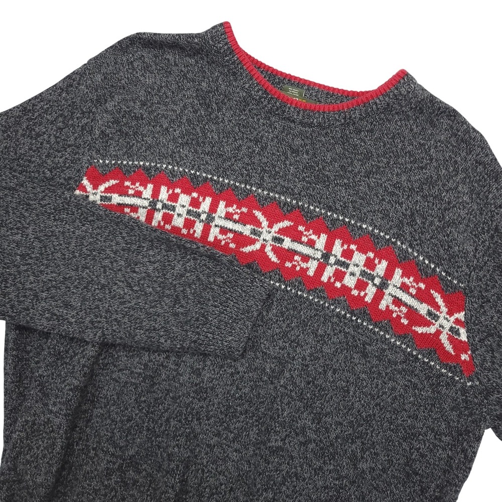 Eddie Bauer Sweater Mens XLT Gray Fair Isle Crewneck Knit Pullover Winter